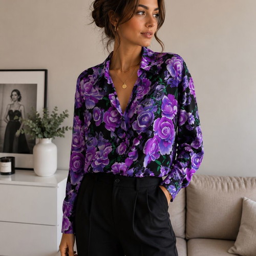 Vassia Kostara shirt one size like new, multicolor purple