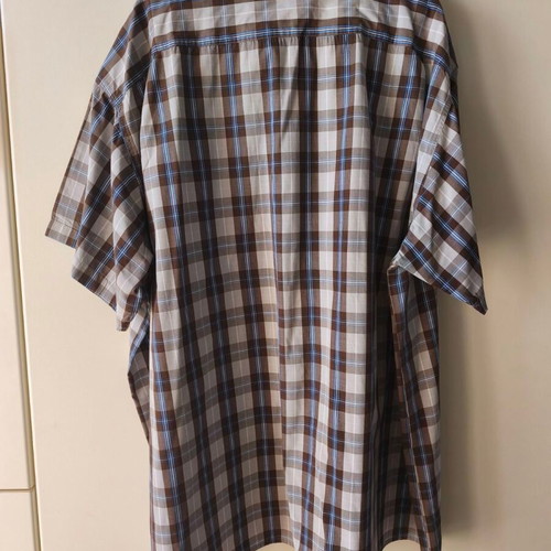 Leo short sleeve checked shirt 4XL, beige with brown and blue stripes