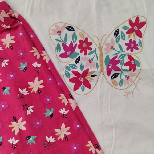 Girls' summer clothes set used, size 4-5 years, white and pink