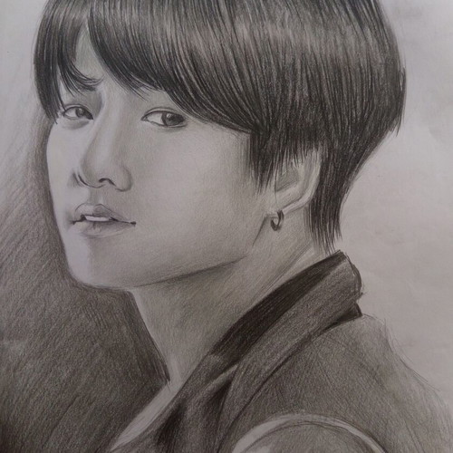 Kpop Jungkook portraits set like new, pencil and colored pencils