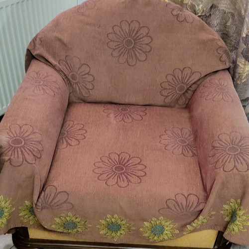 Armchair cover and cushion with ties, corduroy fabric