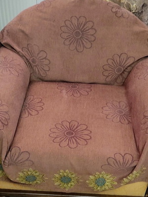 Armchair cover and cushion with ties, corduroy fabric