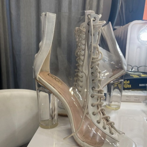 Transparent boots with 11cm heels like new, size 39