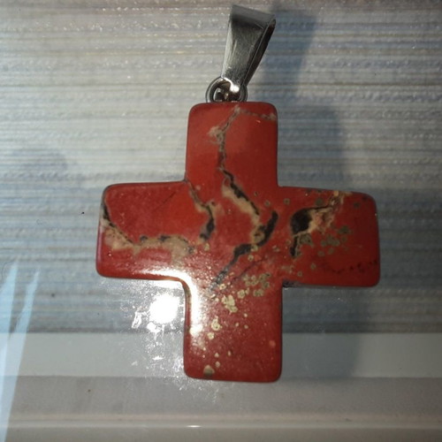 Cross made of natural red jasper stone new, 20mm
