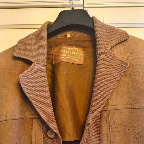 Westbury unisex vintage S jacket used, suede leather and wool, beige brown