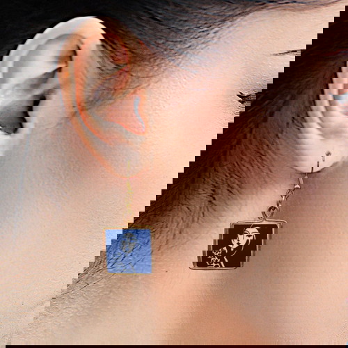 Σκουλαρίκια Silent Muse Drops καινούργια με γυναικείο πρόσωπο σε μπλε και χρυσαφί