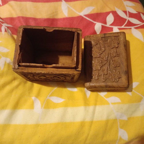 Wooden handmade carved box used