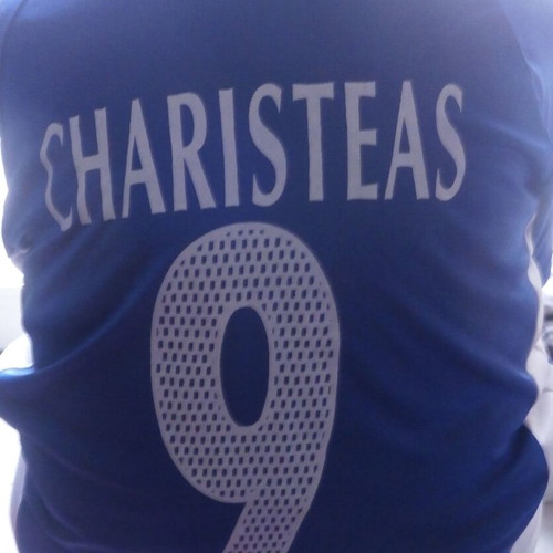 Charisteas shirt new, blue and white, size L