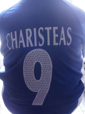 Charisteas shirt new, blue and white, size L