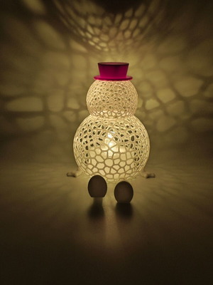 Handmade 3D Printed Voronoi Snowman with LED Lighting, new
