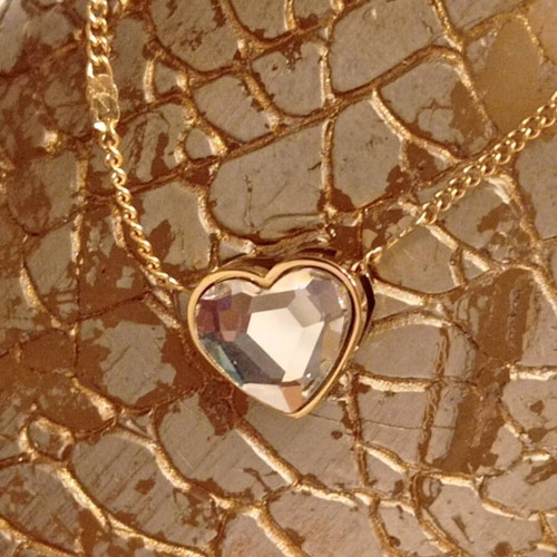 Gold stainless steel necklace with heart pendant and crystal, new