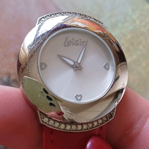 Loisir women's watch like new with red leather strap and rhinestones