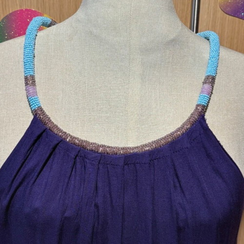 Ethnic dress with embroidered bead cord like new, size S/M, purple