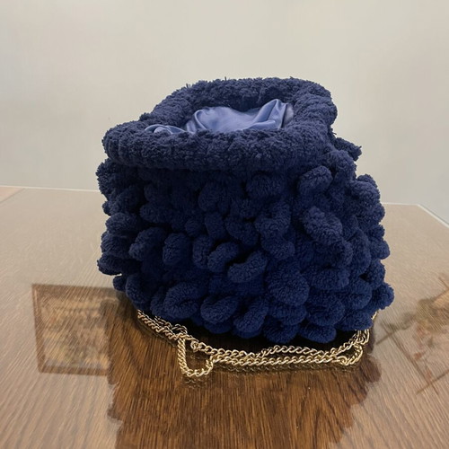 A-Cold-Wall handmade navy blue loop stitch shoulder bag with gold chain