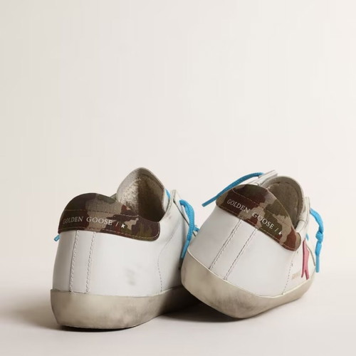 Golden Goose women's shoes white with pink star and blue laces