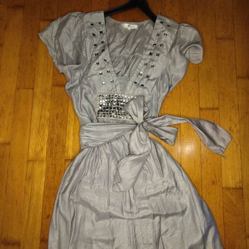 Silver Mini Dress like new with metallic glam and studs