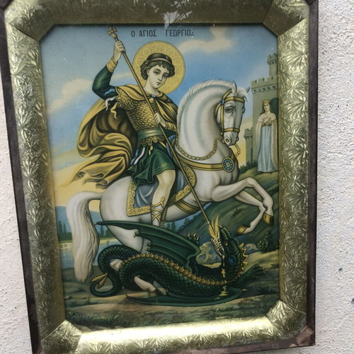 Χρωμολιθογραφία Αγίου Γεωργίου 48x38εκ θρησκευτική εικόνα