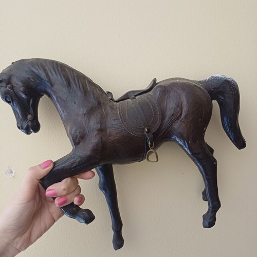 Vintage Decorative Horse Handmade From Natural Leather 20th Century