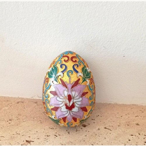 Cloisonné egg with lotus design like new