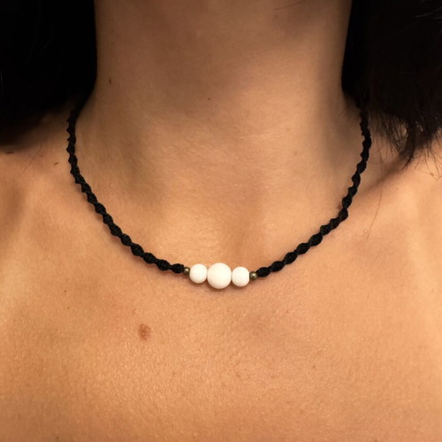 Macrame choker necklace with natural matte agate, new