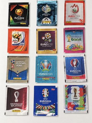 Panini Euro and World Cup 2004-2026 sealed sticker packs, new