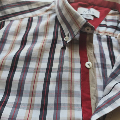 NCS men's cotton checked long-sleeve shirt, size L