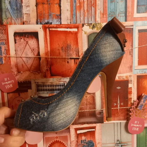Denim heels new with leather details, size 38