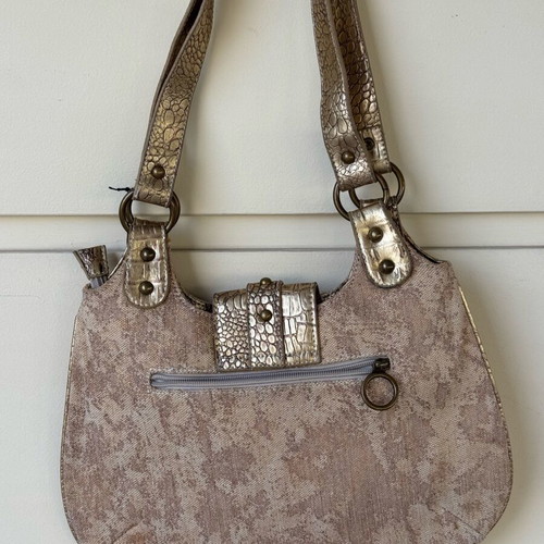 Vintage Giorgio Y2K tan and gold canvas croc print shoulder bag
