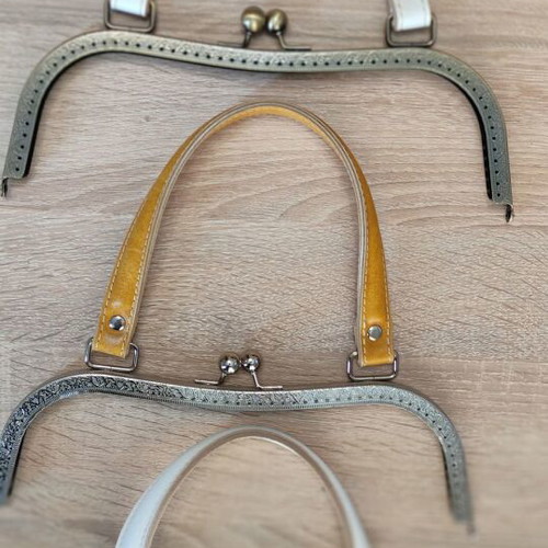 Metal bag frame clasp 27cm with leather handle new