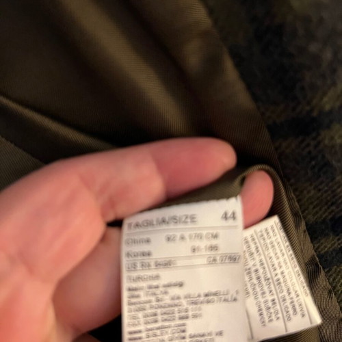 Sisley checked mid-length jacket used, olive and blue, wool