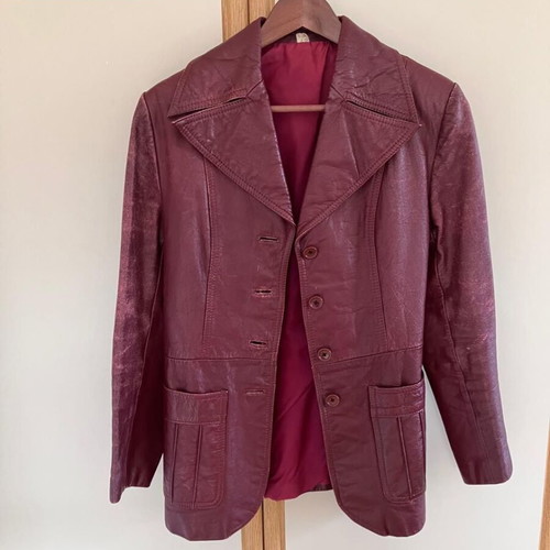 Vintage leather jacket used, size M, red