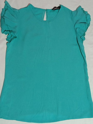 Paranoia shirt S like new, turquoise, airy with double ruffle sleeves