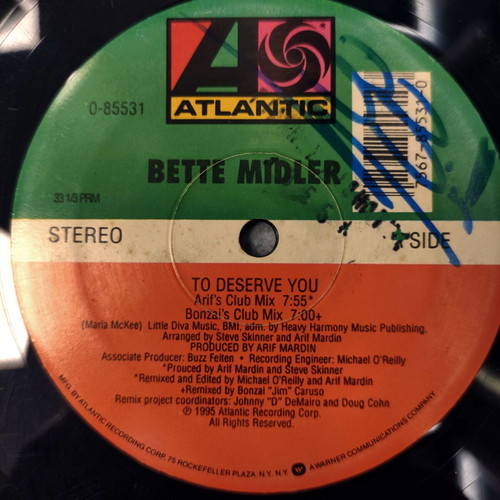 Bette Midler To Deserve You 12'' Vinyl Maxi Single 1995 used