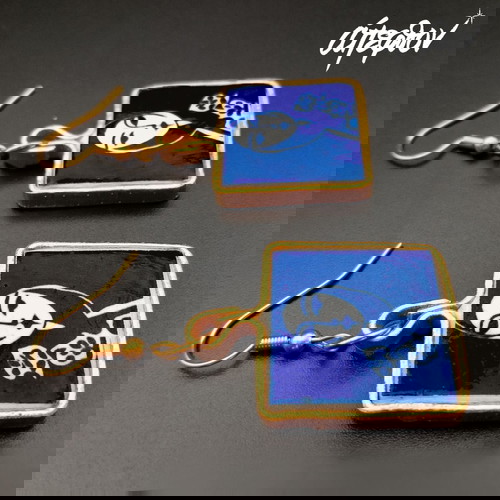 Σκουλαρίκια Silent Muse Drops καινούργια με γυναικείο πρόσωπο σε μπλε και χρυσαφί