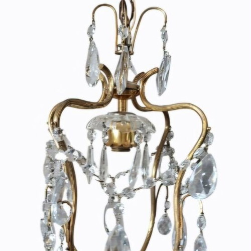 French brass chandelier used with crystals