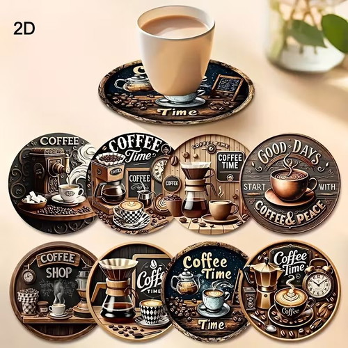 Coffee Time coaster set of 8, wood, new
