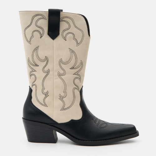 Cowboy boots new, imitation leather, black and white