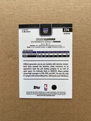 Topps Chrome Rookie Nique Clifford Refractor σαν καινούργιο