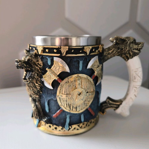 Viking wolf mug 400ml stainless steel new