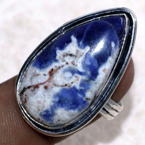 Sodalite Silver Plated Ring New, Size USA 9, Handmade