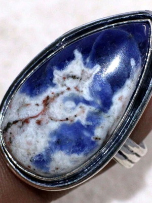 Sodalite Silver Plated Ring New, Size USA 9, Handmade