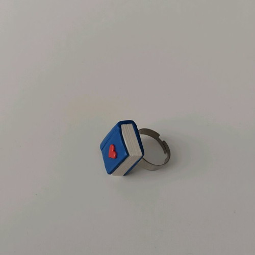 Book ring new handmade with heart, adjustable blue