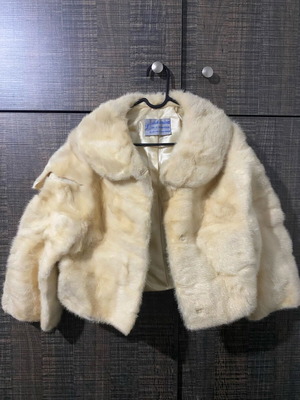 Vintage fur used with defects, beige, 3/4 sleeves