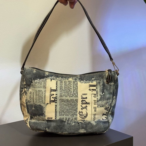 Silvano Biagini Y2K Vintage Shoulder Bag like new with Newspaper Print