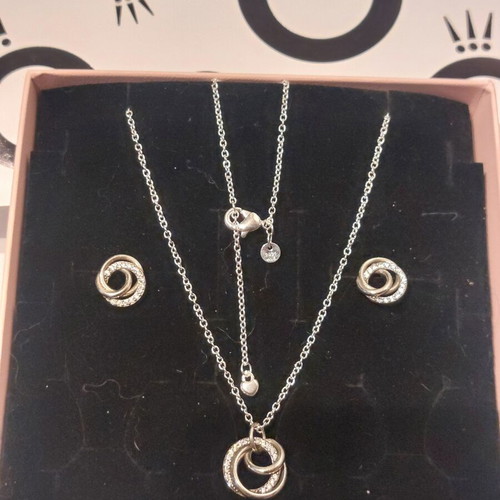 Pandora necklace and earrings set new, white and silver, zircon design