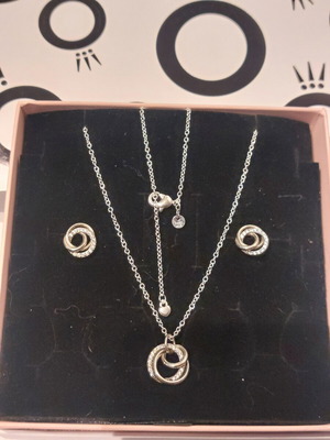 Pandora necklace and earrings set new, white and silver, zircon design