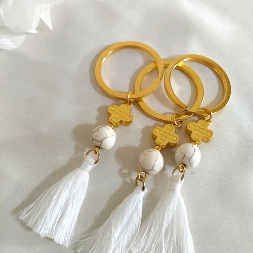Handmade baptism keychains with Haolite beads made to order
