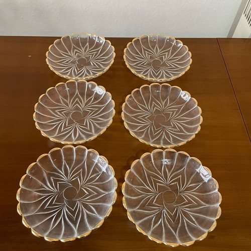 Vintage glass dessert plates used, set of 6, 15 cm diameter