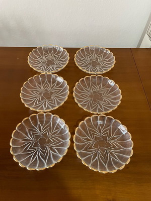 Vintage glass dessert plates used, set of 6, 15 cm diameter