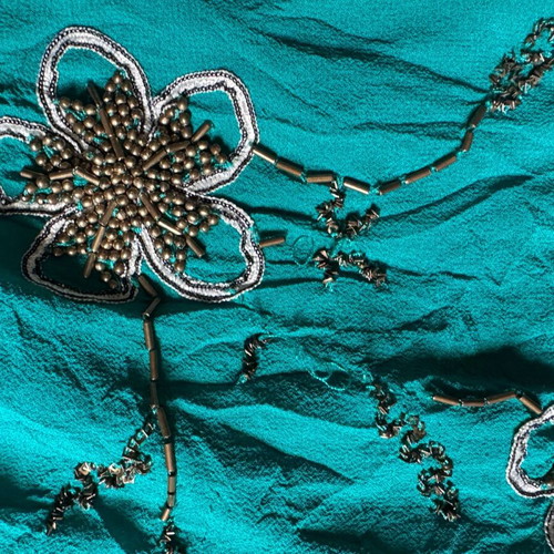 Monsoon teal embellished cami top with beads and embroidery, used, size S
